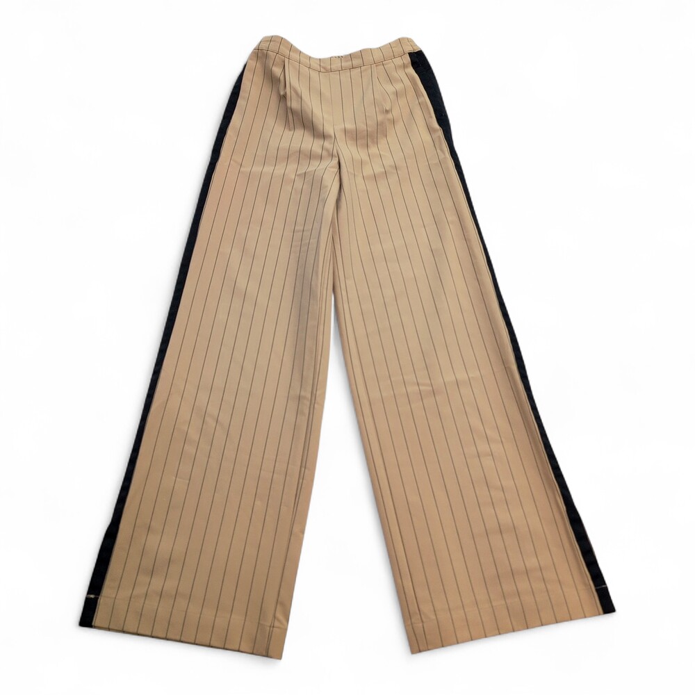 La Ligne Tan Pinstripe Wide-Leg Pants, Size XXS